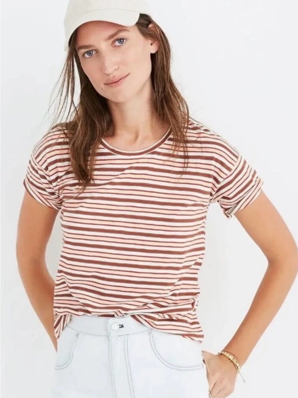 Madewell Striped Crewneck Tee in Rust & Cream - Women